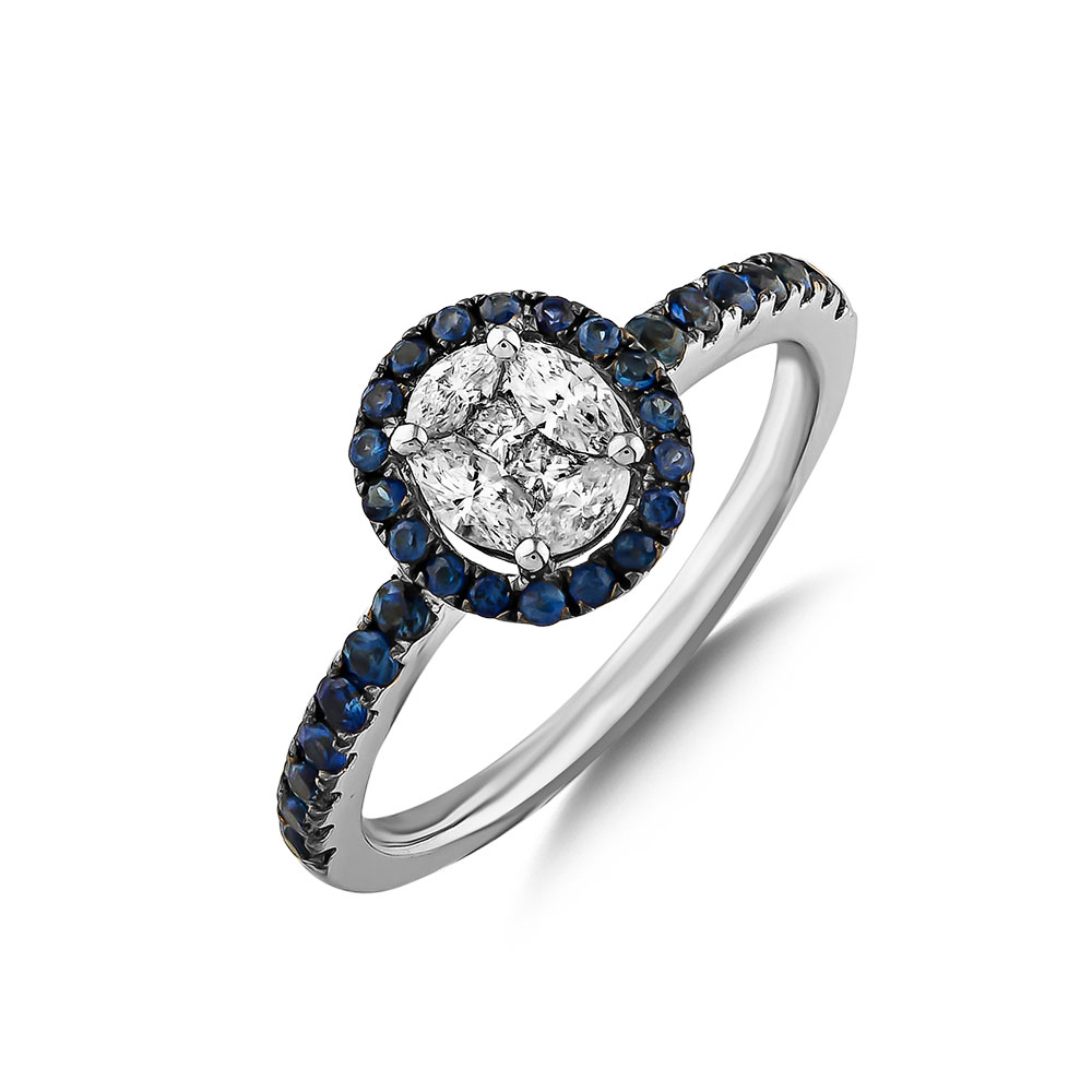 0.76 Karat Pırlantalı Safir Yüzük